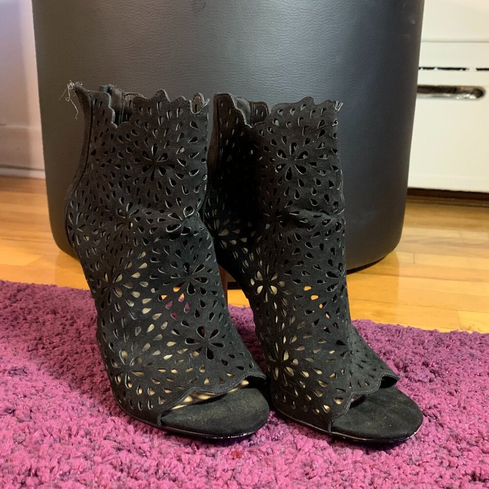 Black open toed high heels